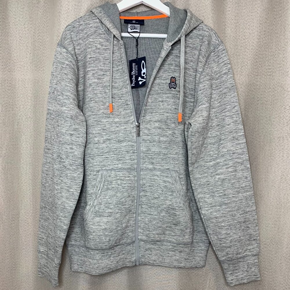 NWT! Psycho Bunny Full Zip Sweater, Mens Size Large, Light Grey